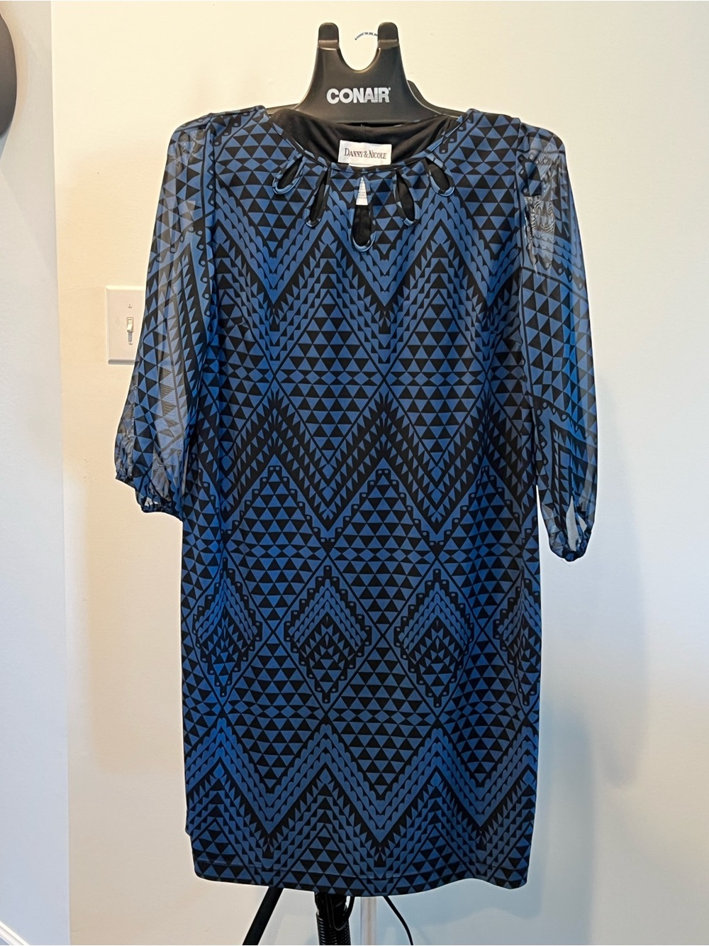 Danny & Nicole Blue and Black Geometric Midi Dress